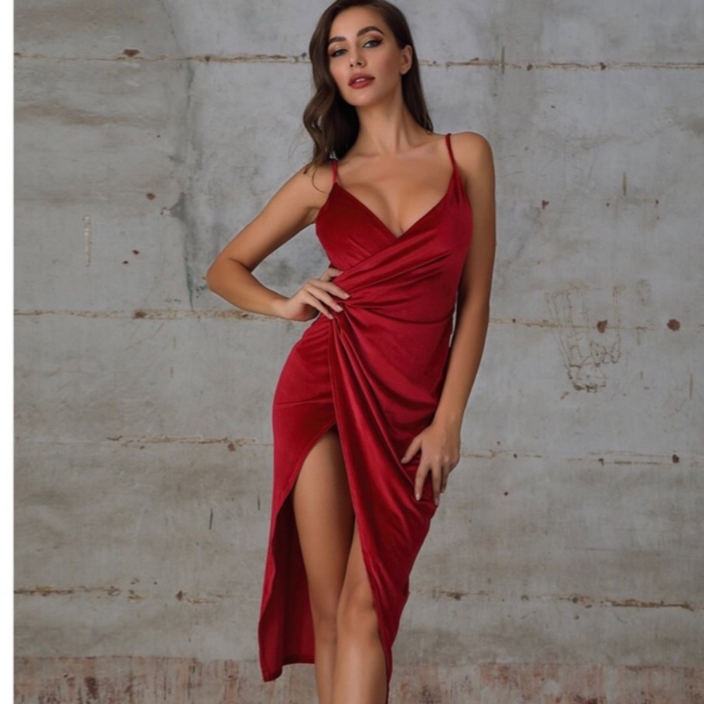 Red glam velvet dress